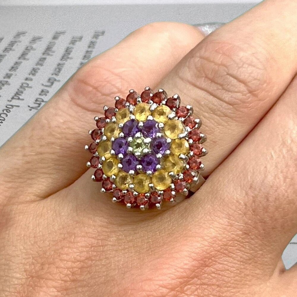 Vintage 925 Sterling silver Garnet Amethyst Citrine Peridot Ring